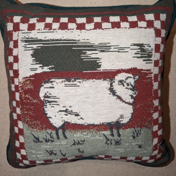 Vintage Farmhouse New Country Gear Embroidered Sheep Throw Pillow Square Red Gre - Picture 5 of 7